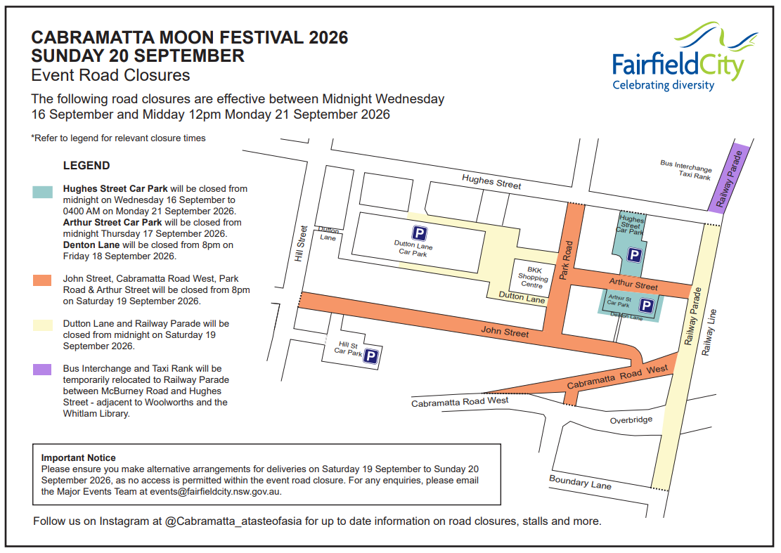Road Closure Map for Cabramatta Moon Festival 2026