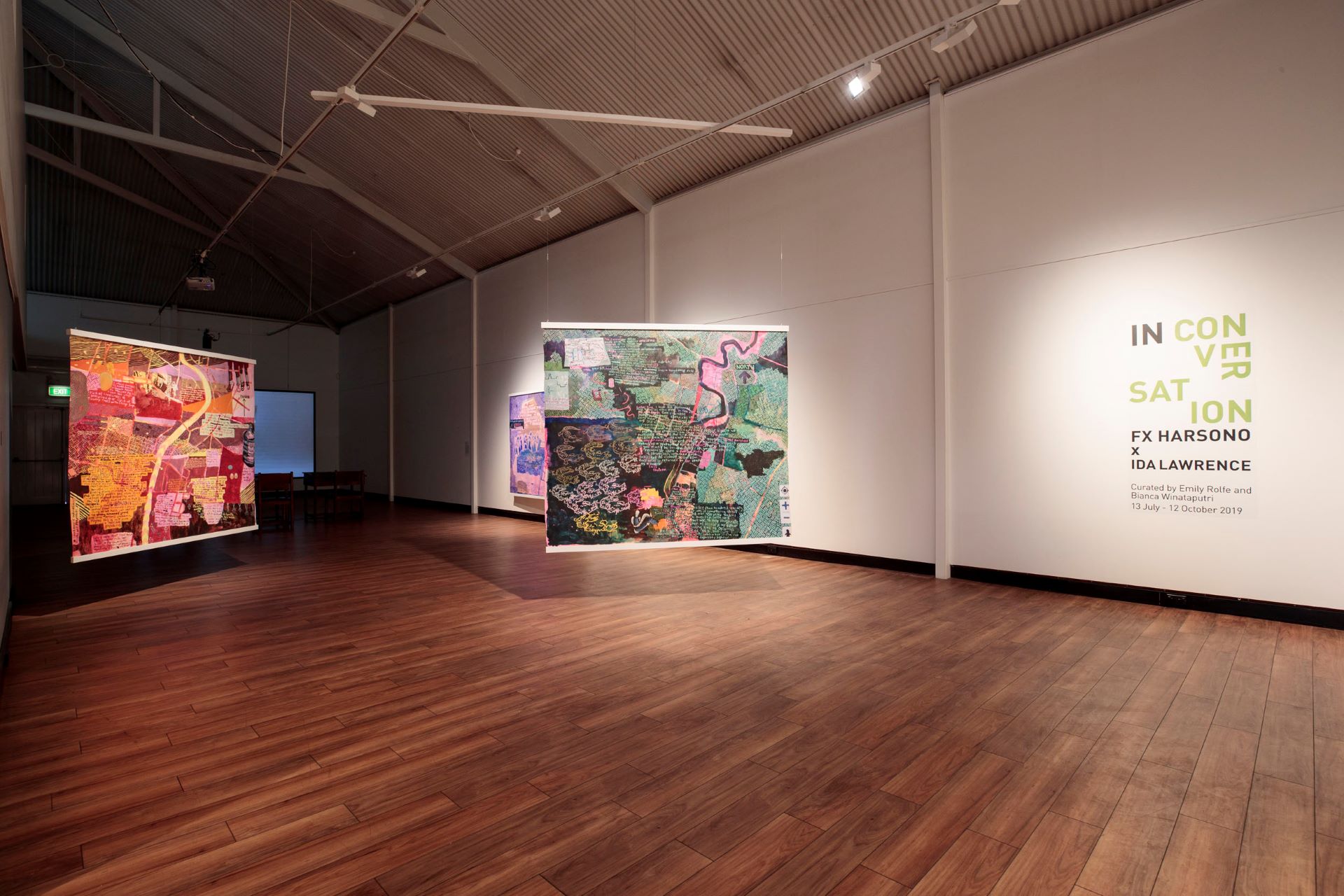 Fairfield City Museum and Galleries foyer with a painting hung from the ceiling 