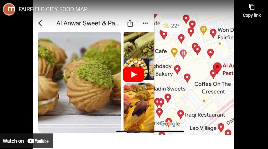 Screenshot of Fairfield City Food Map Overview video on YouTube 