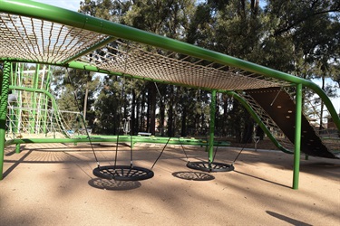 Bird Nest Swing allows children to swing alone, together or in groups and a climbing frame